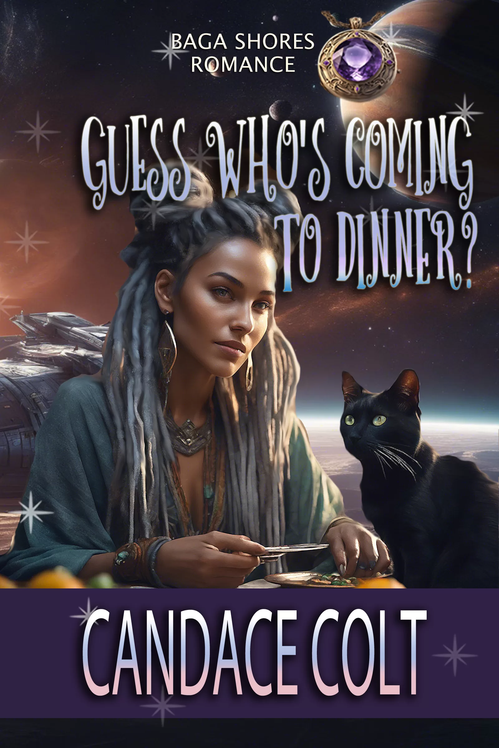 A whimsical comic joyride! GUESS WHO'S COMING TO DINNER is the 2nd book in the Witch in Space spin off in the Baga Shores Romance series by Candace Colt